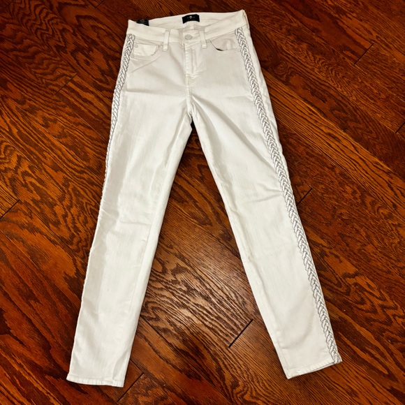 7 for all mankind white denim with braided embellishment on both legs. Size 25. - Picture 1 of 10